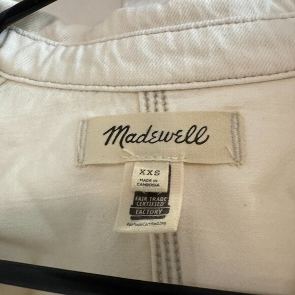Madewell Off White Denim Pleated Cropped Button-Up Shirt XXS - Picture 3 of 4